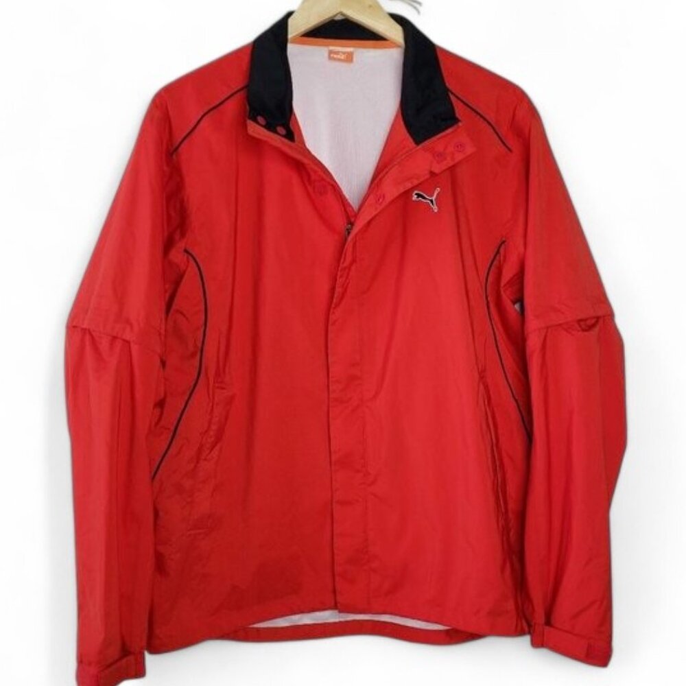 Puma Red Convertible Sleeve Vented Windbreaker Jacket Men's Mesh Lined‎ Tennis L